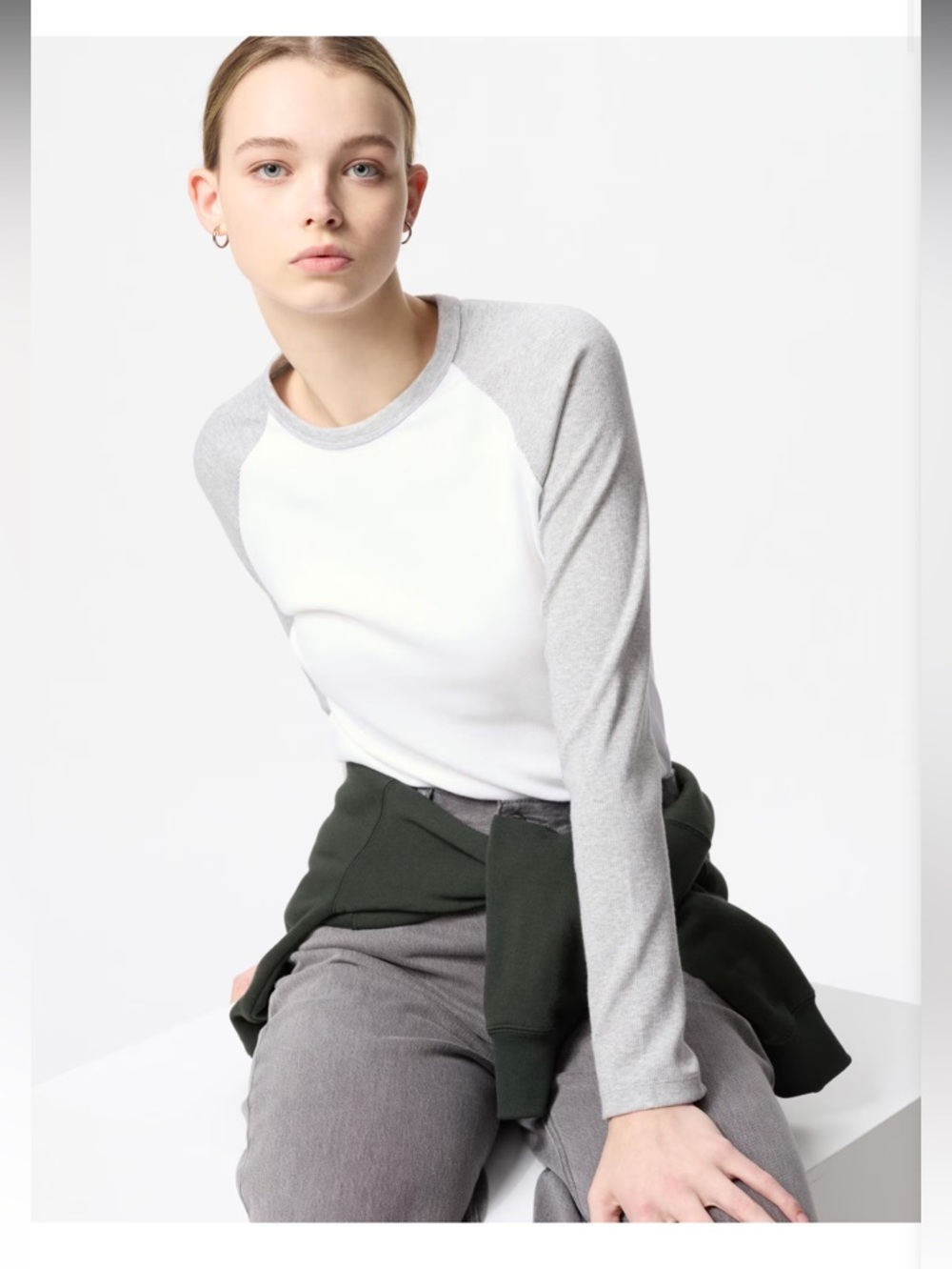 Uniqlo Women Soft Ribbed Long Sleeve Light Gray XS